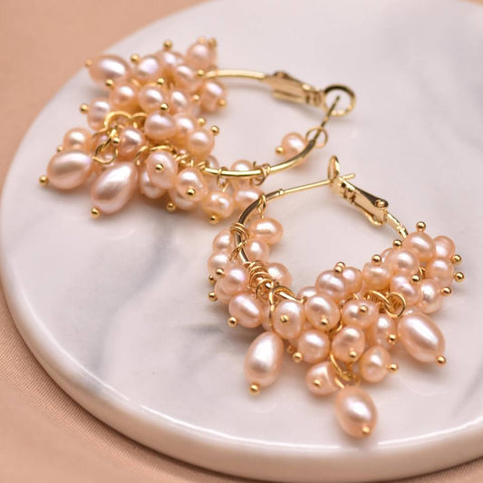 Gold Elegant bridal fresh Pearls earrings